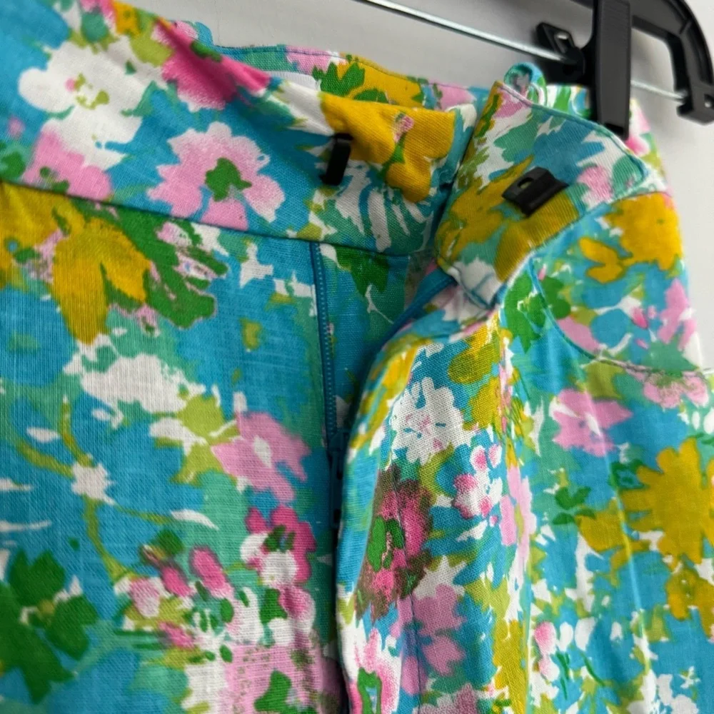 Zara Floral Printed Linen Blend Mini Flare Trousers
